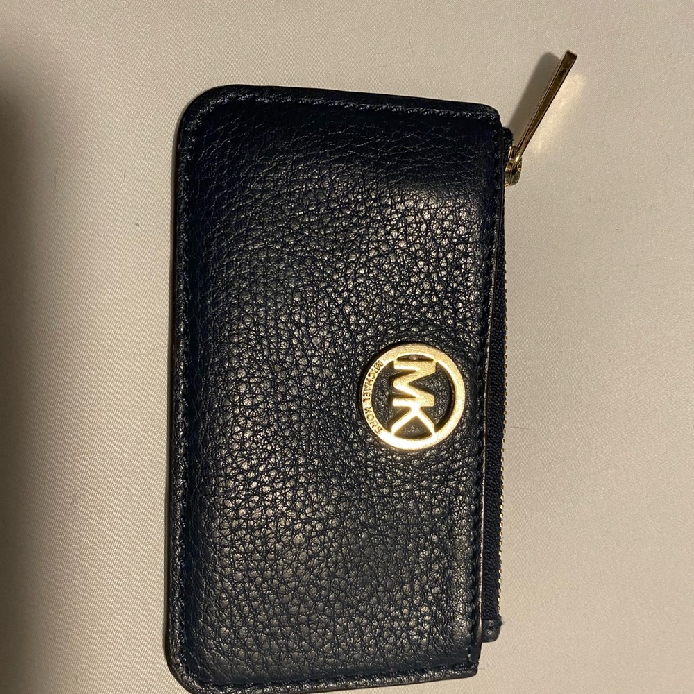 Michael Kors Black Leather Phone Case with Gold Logo